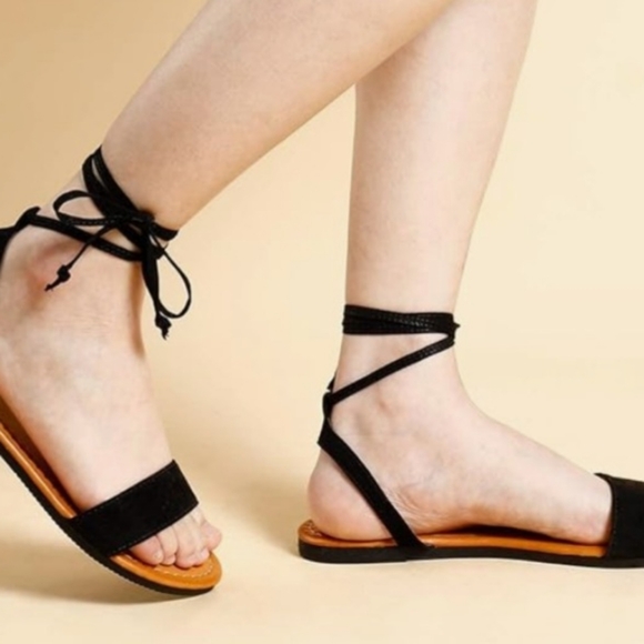 Trary Black Lace Up Flats Size 7 - Picture 5 of 5